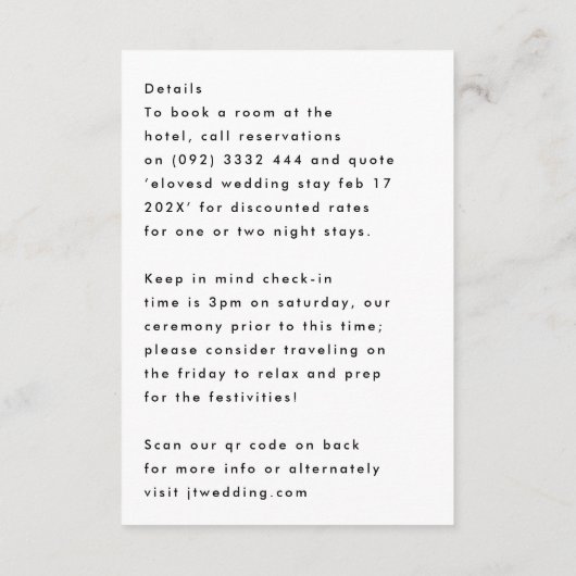 Extra Info Details Stijlvolle moderne aangepaste n RSVP Kaartje (Achterkant)