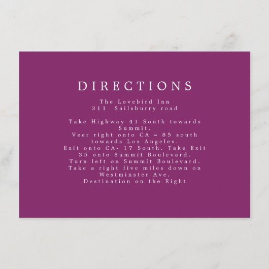 Extra info over Paarse bruiloft Informatiekaartje (Voorkant)