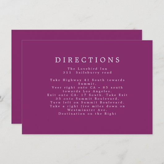 Extra info over Paarse bruiloft Informatiekaartje (Voorkant / Achterkant)