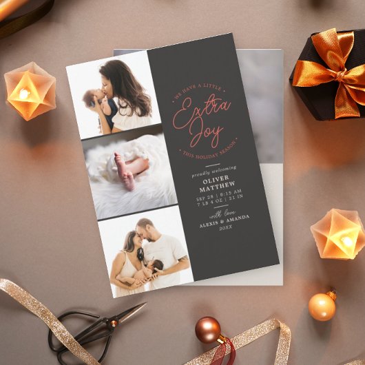 Extra Joy Photo Grey Holiday Faire-part de naissan