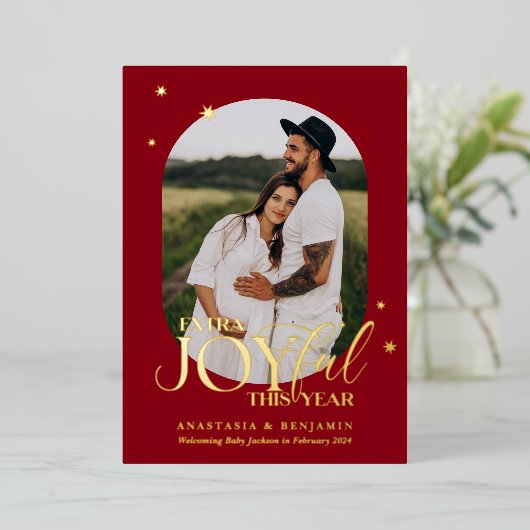 Extra Joyful Pregnancy Aankondiging Kerst Kaart (Staand Voorkant)