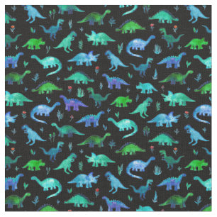 Extra kleine dino's in blauw en groen op zwart stof
