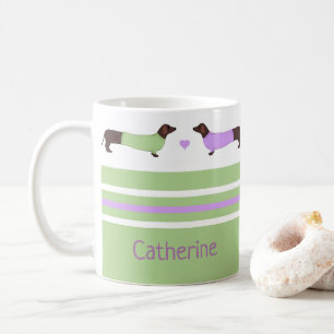 Extra lange Dachshunds - Mint Green en Lavender Koffiemok