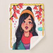 Extra Large Cozy Sherpa Blanket – Autumn Girl Art Sherpa Deken (Voorkant)