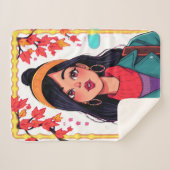 Extra Large Cozy Sherpa Blanket – Autumn Girl Art Sherpa Deken (Voorkant (horizontaal))