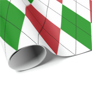 Extra Large Donkerrood, Groen en Wit Argyle Cadeaupapier
