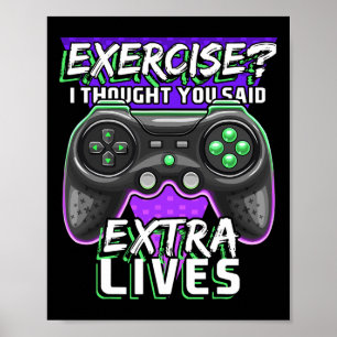 Extra levens Funny Video Game Controller Retro Gam Poster