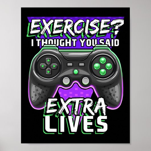 Extra levens Funny Video Game Controller Retro Gam Poster (Voorkant)