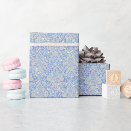 Extra luxe Damask & glitter - Licht blauw Cadeaupapier (Baby Shower)