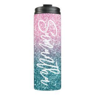 Extra luxe lichtroze Blauwgroen ombre Glitter Thermosbeker