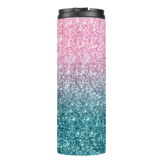 Extra luxe lichtroze Blauwgroen ombre Glitter Thermosbeker (Achterkant)