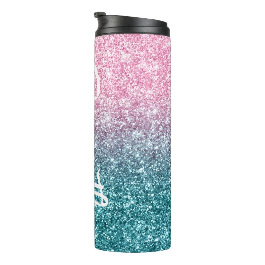 Extra luxe lichtroze Blauwgroen ombre Glitter Thermosbeker (Geroteerd rechts)