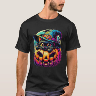 Extra Schattigee Cat Black met Witch Pet Pumpkin C T-shirt