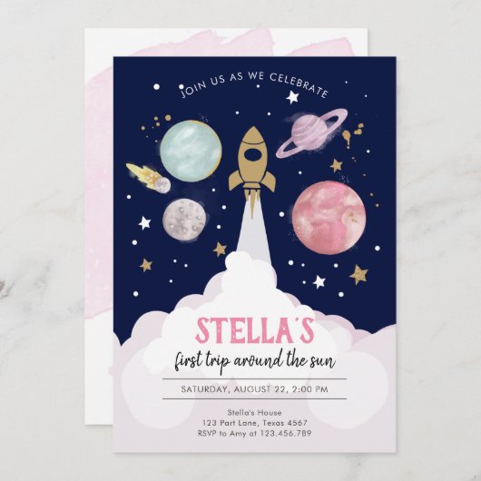 Extra-Space Planets Invitation pour la première an (Devant / Derrière)