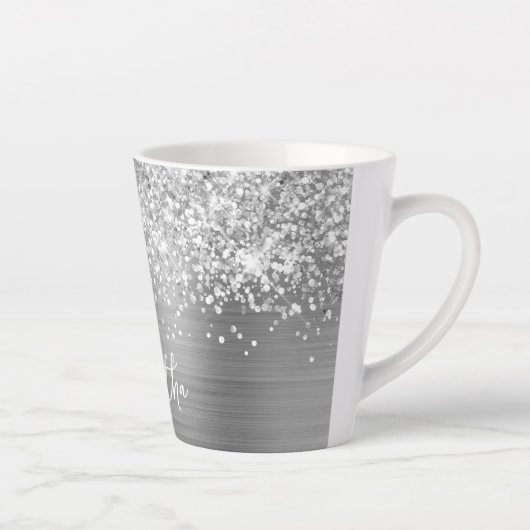 Extra Sparkly Silver Glam Script Name Latte Mok (Rechts)