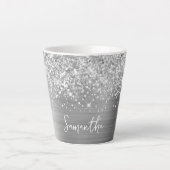 Extra Sparkly Silver Glam Script Name Latte Mok (Voorkant)