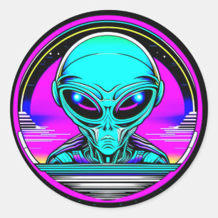 Extra Terrestrial Alien Vliegen Een UFO Ronde Sticker