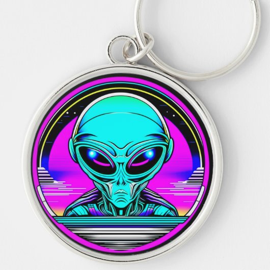 Extra Terrestrial Alien Vliegen Een UFO Sleutelhanger (Voorkant)