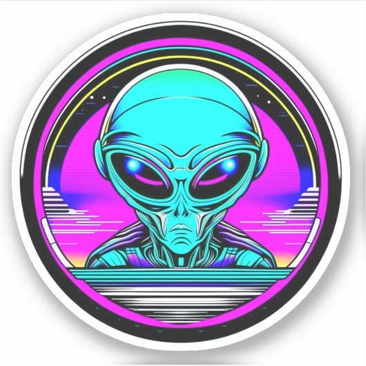 Extra Terrestrial Alien Vliegen Een UFO Sticker (Voorkant)