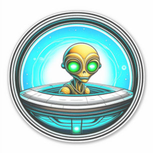 Extra Terrestrial Alien Vliegen in een UFO Sticker