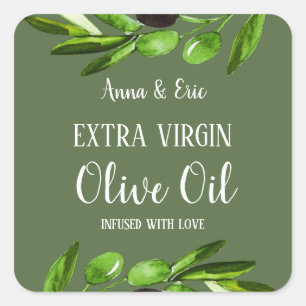 Extra Vierge Olijfolie Elegante Moderne Bruiloft Vierkante Sticker