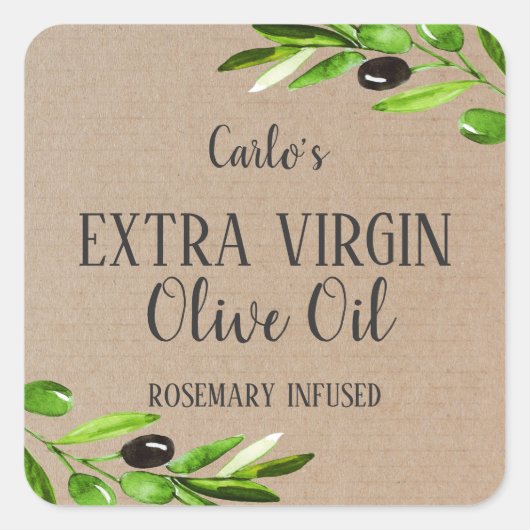 Extra Virgin Olijfolie Fles Rustiek Product Vierkante Sticker (Voorkant)