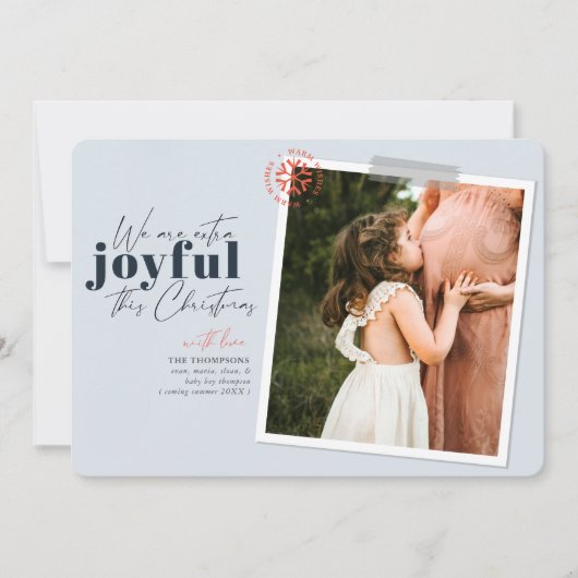 Extra vreugdevolle blauwe zwangerschapsaankondigin feestdagenkaart (Voorkant)