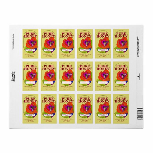 Extra White Honey Jar 2 lbs./907 g. Etiket (Full Sheet)