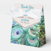 Extravagant Aqua Peacock Feathers Bruiloft Bedankdoosjes (Voorkant Zijde)
