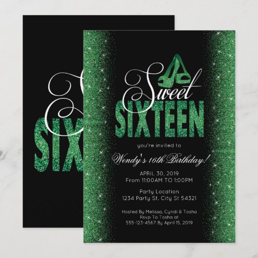 Extravagant Emerald Sweet 16 Party Invitations Kaart (Voorkant / Achterkant)
