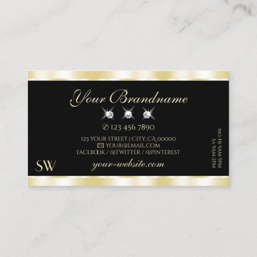 Extravagant Gold Black Sparking Diamonds Initialen Visitekaartje (Achterkant)