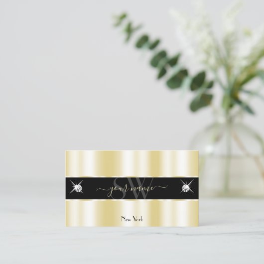 Extravagant Gold Black Sparking Diamonds Initialen Visitekaartje (Staand voorkant)