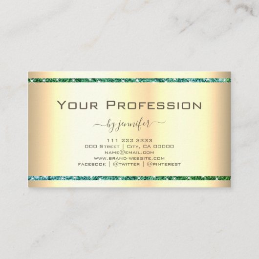 Extravagant Gold Effect Blauwgroen Glitter Sparkle Visitekaartje (Achterkant)