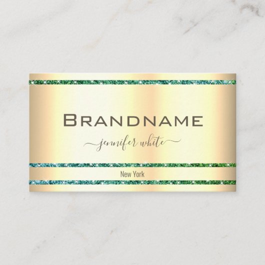 Extravagant Gold Effect Blauwgroen Glitter Sparkle Visitekaartje (Voorkant)