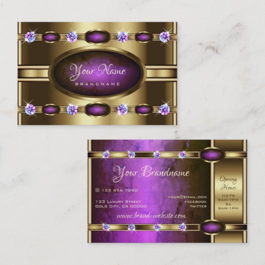 Extravagant Golden met Chic Paars Marble Pattern Visitekaartje (Voorkant / Achterkant)