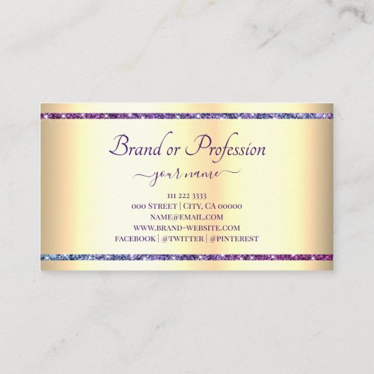 Extravagant goudeffect Paars glitter Sparkle Visitekaartje (Achterkant)