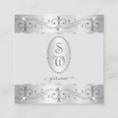 Extravagant Silver Grey Ornamenten Monogram Vierkante Visitekaartje (Voorkant)