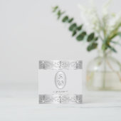 Extravagant Silver Grey  Ornamenten Monogram Vierkante Visitekaartje (Staand voorkant)