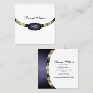 Extravagant Wit Blauw Zilver Chrome met Monogram Vierkante Visitekaartje