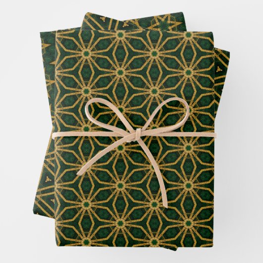Extravagante Smaragdgroene en Gouden Kerstmis Inpakpapier Vel (In situ)