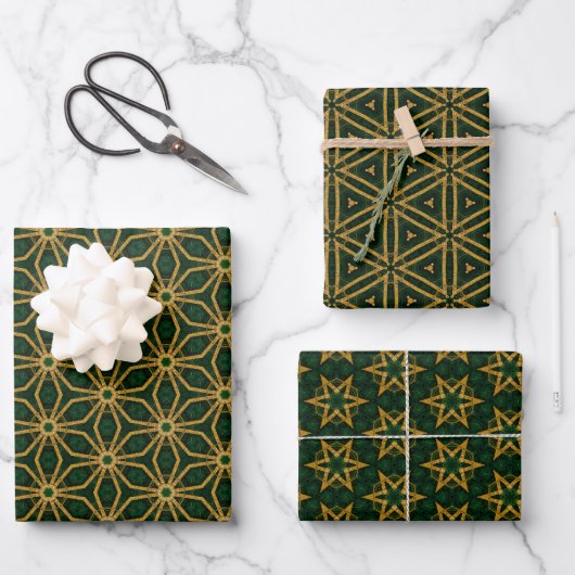 Extravagante Smaragdgroene en Gouden Kerstmis Inpakpapier Vel (Voorkant)