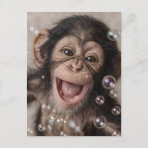 Extreme Close-up van gelukkige babychimpansee Briefkaart