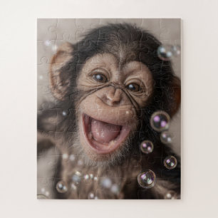 Extreme Close-Up van gelukkige babychimpansee Legpuzzel