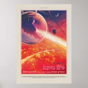 Extreme hete ballon boven een vulkanische hellelan poster