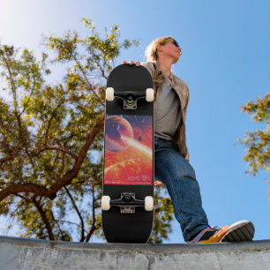 Extreme hete ballon boven een vulkanische hellelan skateboard