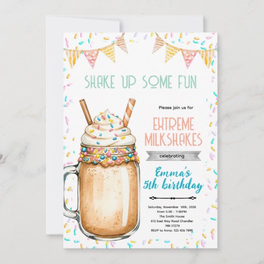 Extreme Milkshakes Birthday Party Invitation (Devant)