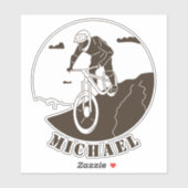 Extreme Sport Mountain Biking Cyclist Name Sticker (Vel)