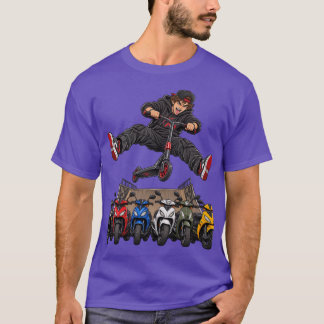 Extreme stuntstep scooter sprong kleurrijke bromme t-shirt