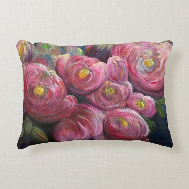 Exuberance pink flower painting accent kussen (Voorkant)
