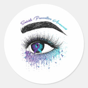 Eye &amp; Blauwgroen Paarse Ribbon Suicide Prevent Ronde Sticker